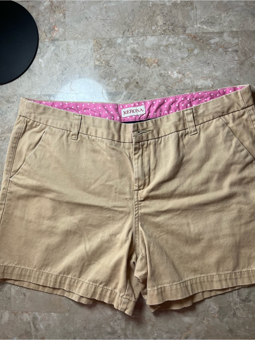 Merona Tan Shorts with Pink Polka Dot Waist Lining